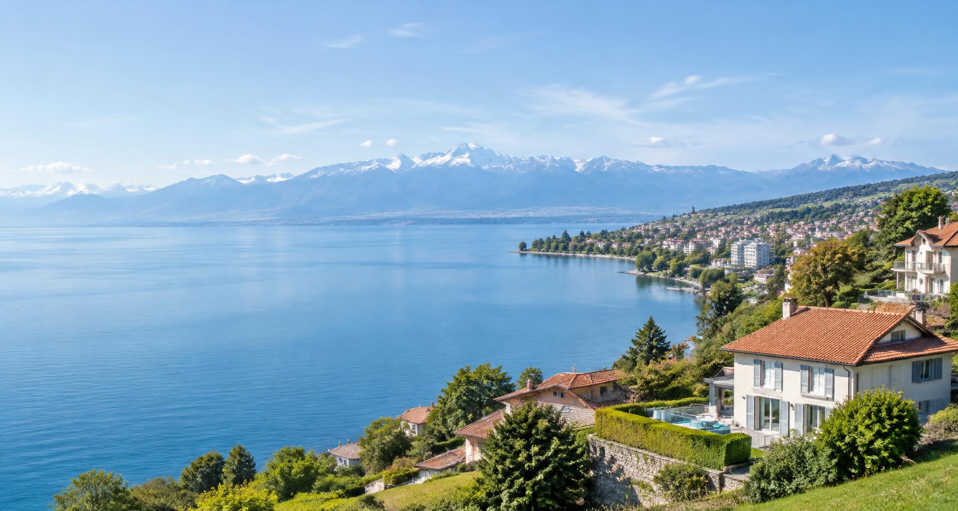 Paysage illustratif du lac Léman et des habitations du Chablais